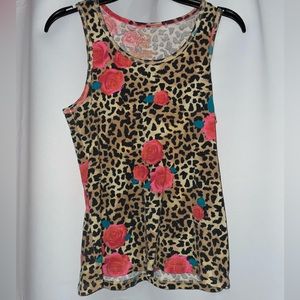 Leopard print rose t shirt.